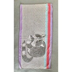 Vtg Cecil Saydah Beach Towel Ipanema Cat Polka Dots Stripes Purple Red *READ*